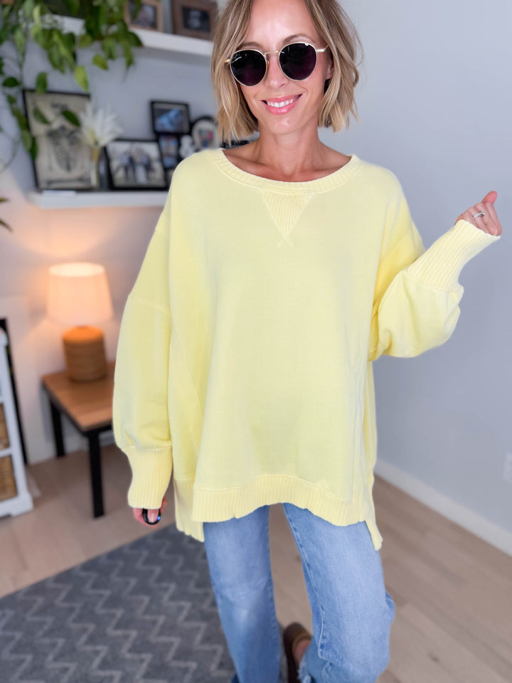 Bayview Oversized Mineral Washed Pullover- LIGHT YELLOW