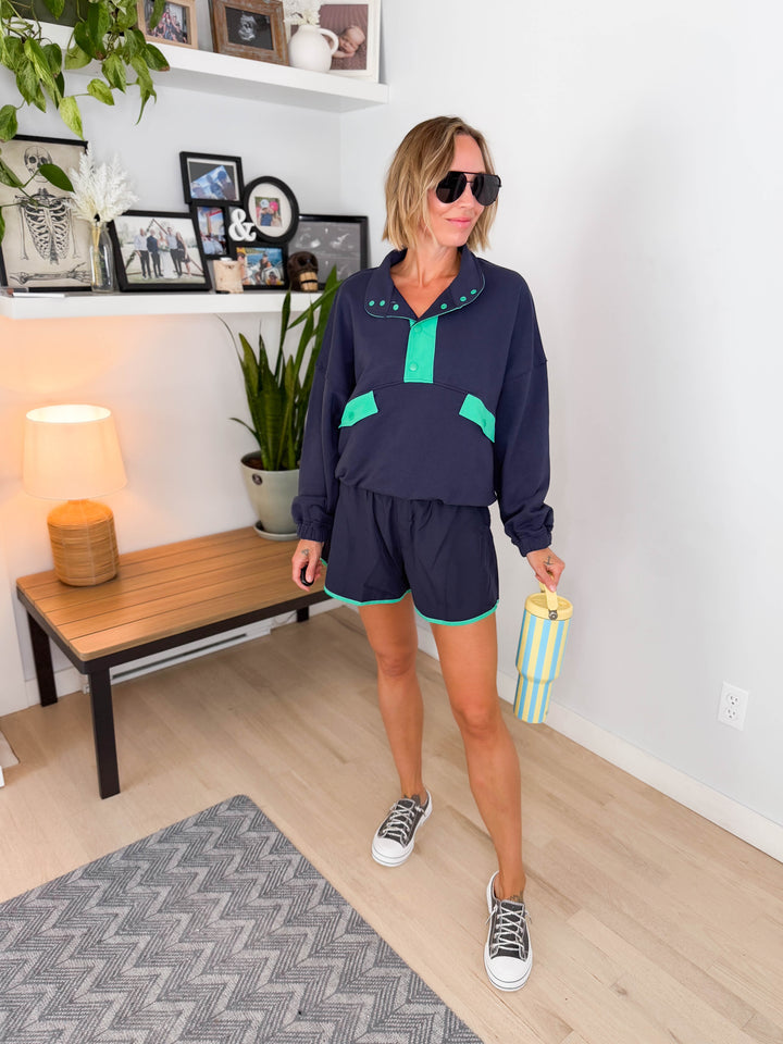 Kalani Pullover and Shorts Set- NAVY/MINT GREEN