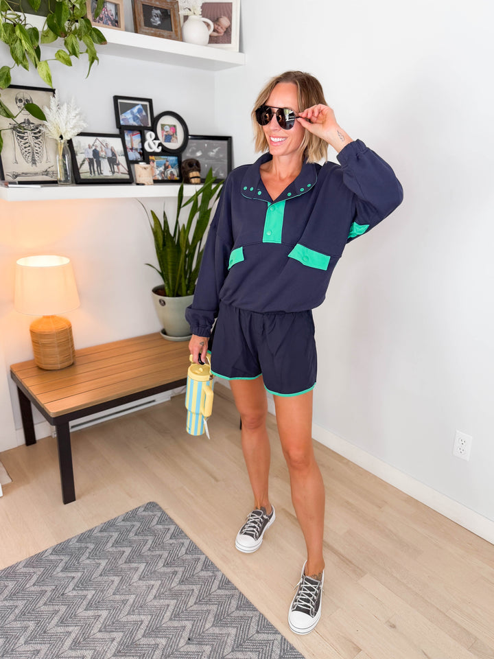 Kalani Pullover and Shorts Set- NAVY/MINT GREEN