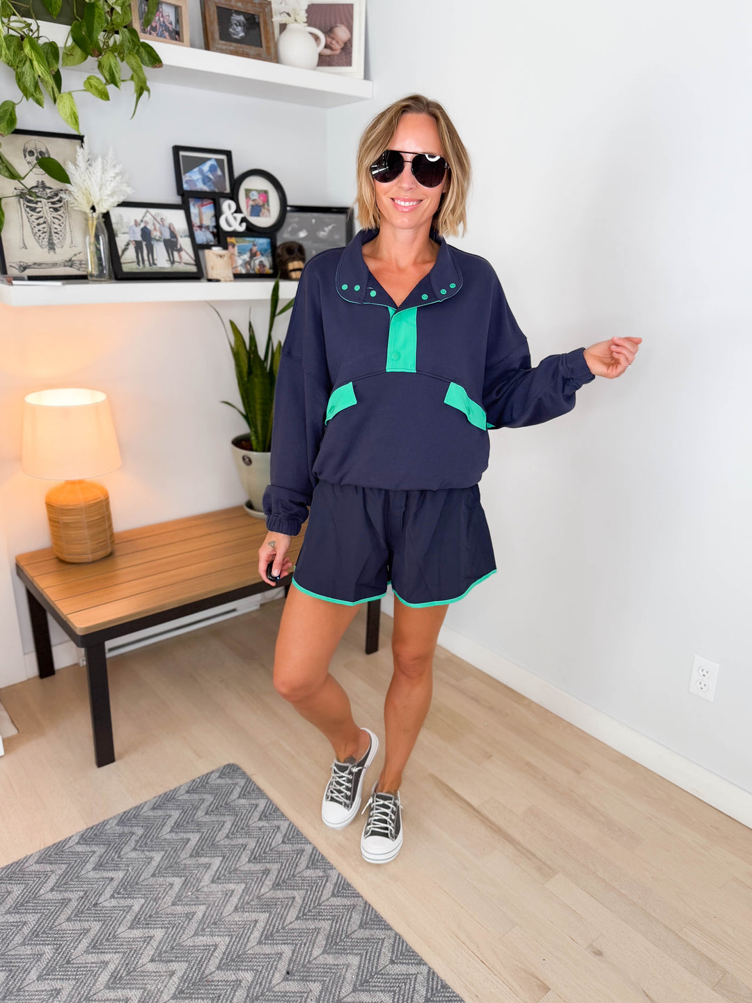 Kalani Pullover and Shorts Set- NAVY/MINT GREEN