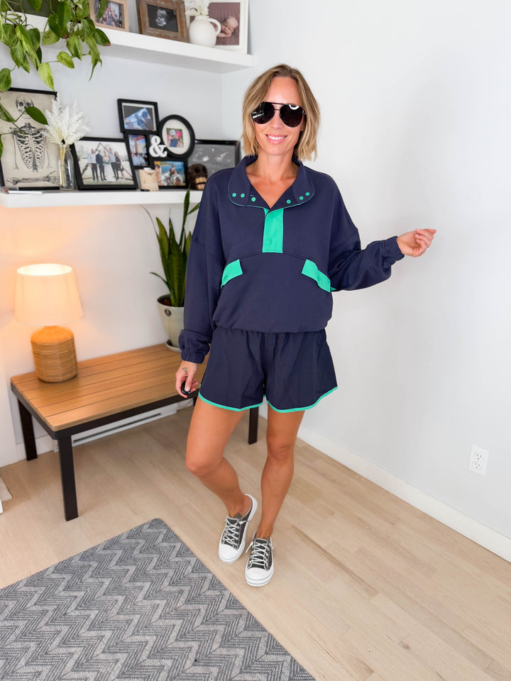 Kalani Pullover and Shorts Set- NAVY/MINT GREEN