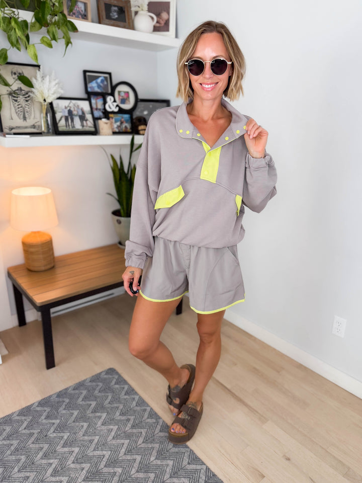 Kalani Pullover and Shorts Set- STONE TAUPE/LIME