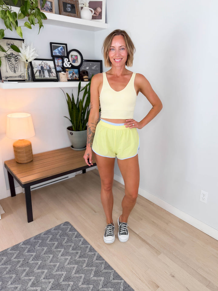 Andrea Double Layer Nylon Shorts- LEMON