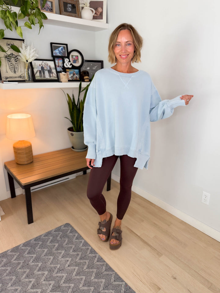 Bayview Oversized Mineral Washed Pullover- LIGHT BLUE