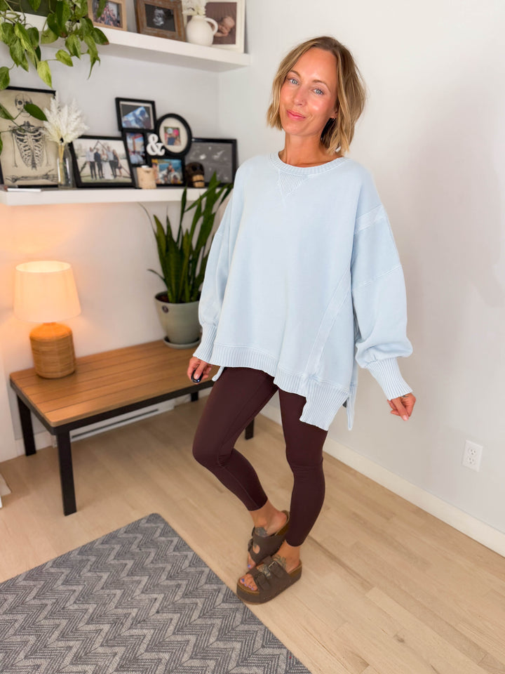 Bayview Oversized Mineral Washed Pullover- LIGHT BLUE