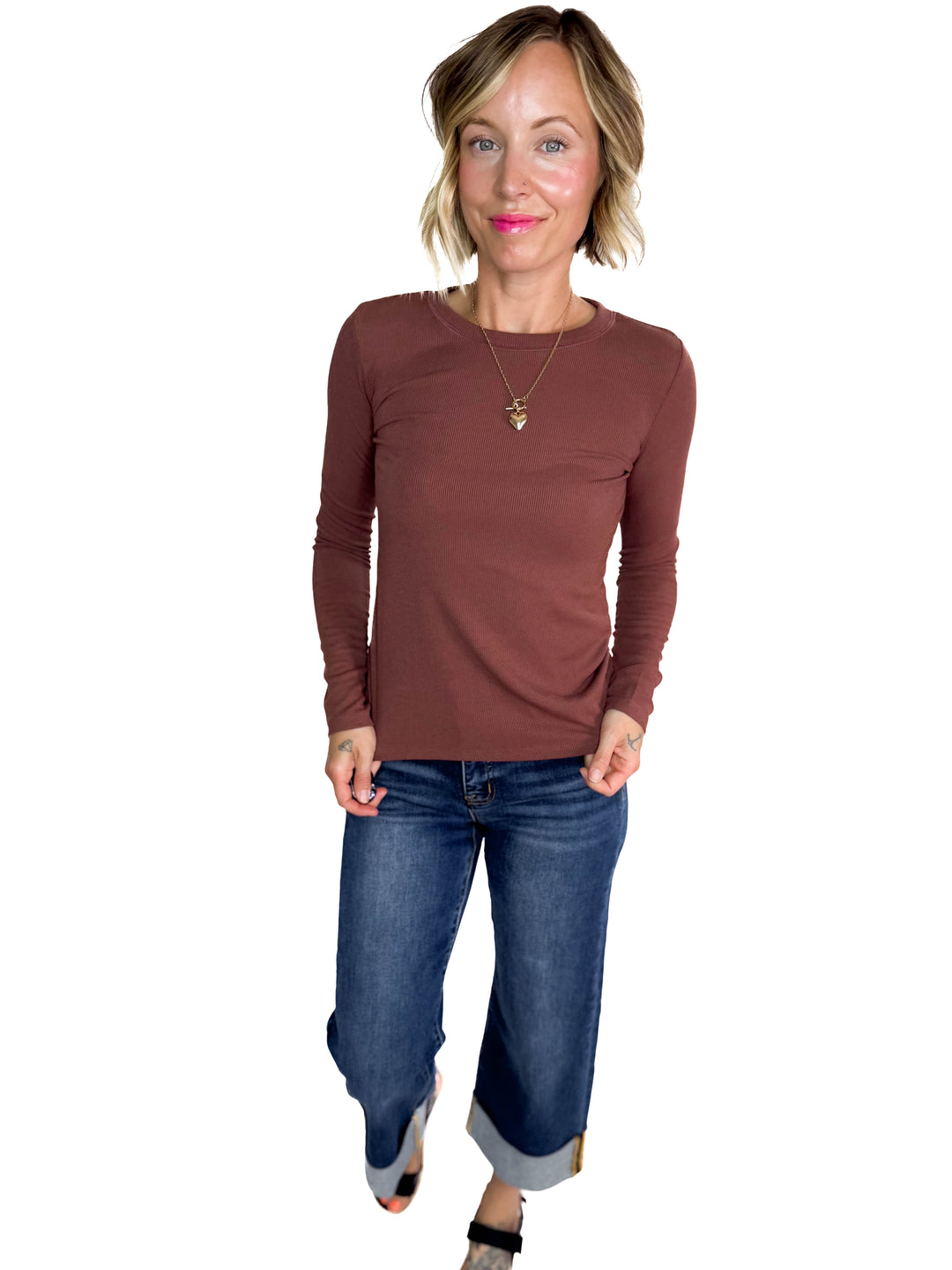 Beth Ribbed Long Sleeve- ESPRESSO-FINAL SALE