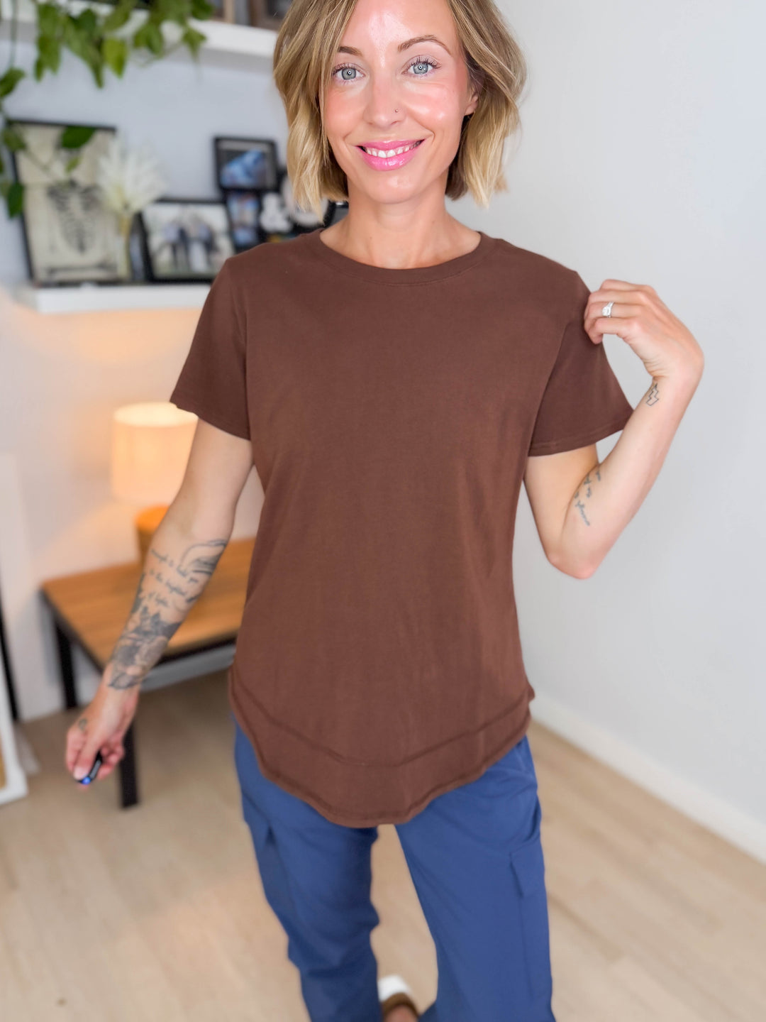 Mono B Maya Soft Curve Pima Cotton Tee- COCOA