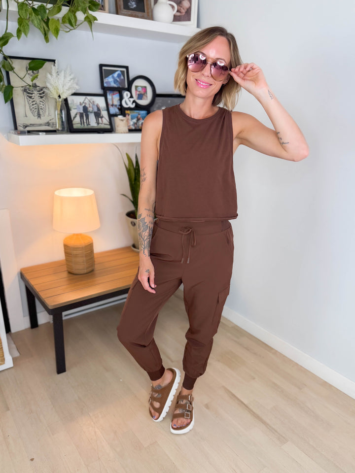 Mono B Sadie Pima Cotton Side-Knot Tank- COCOA