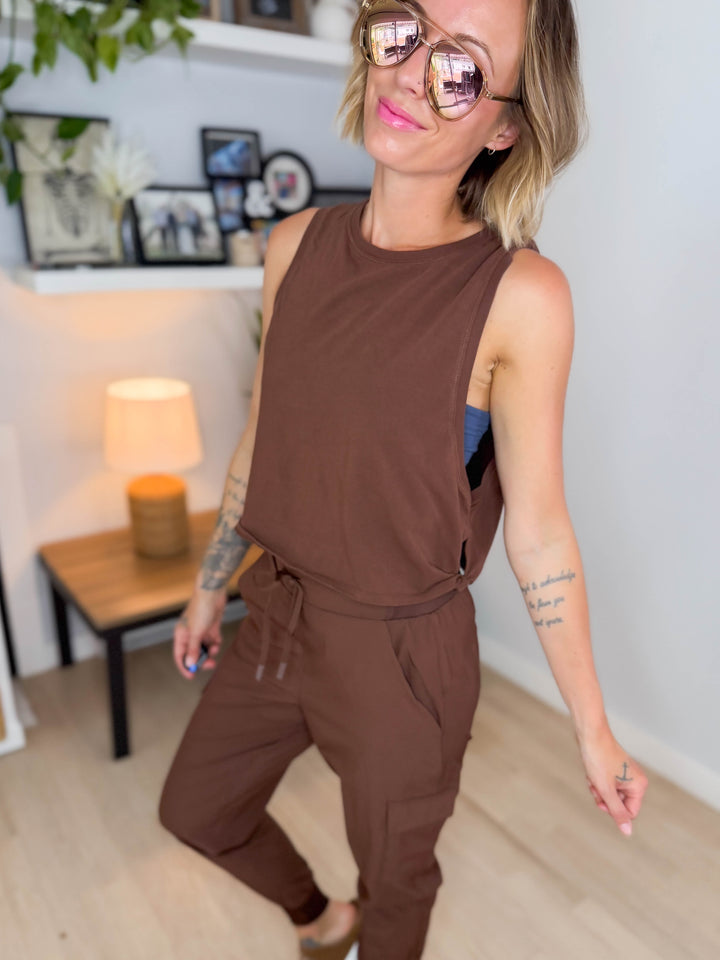 Mono B Sadie Pima Cotton Side-Knot Tank- COCOA