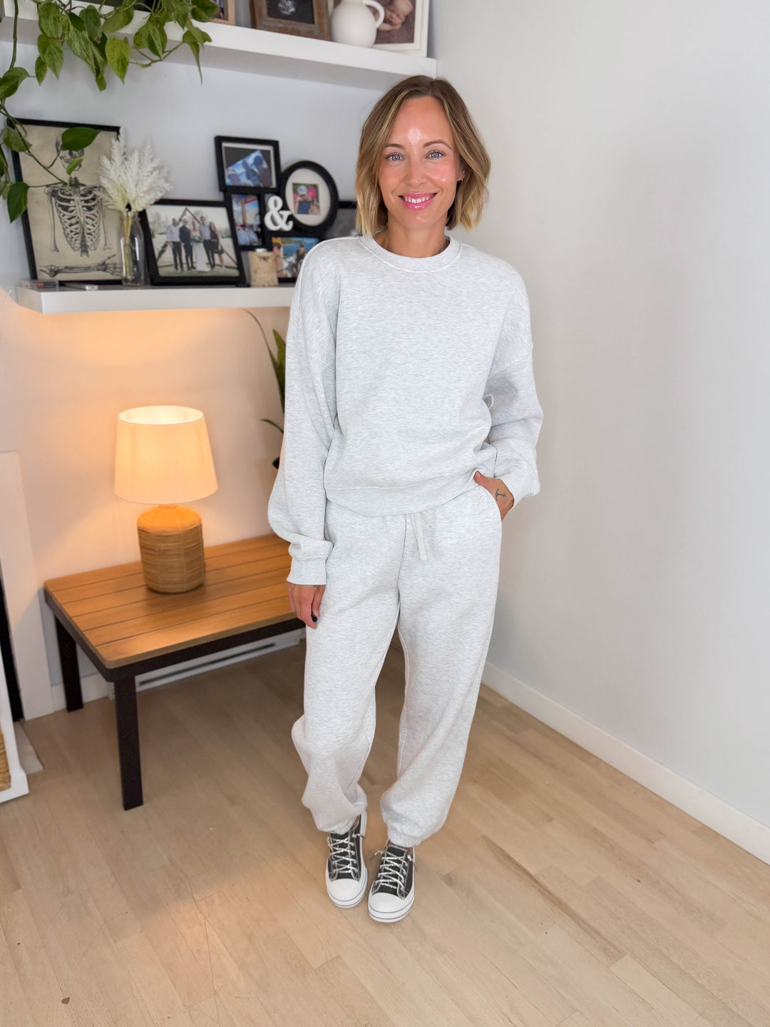 Only Best Long Sleeve Crew Neck- LIGHT GREY MELANGE
