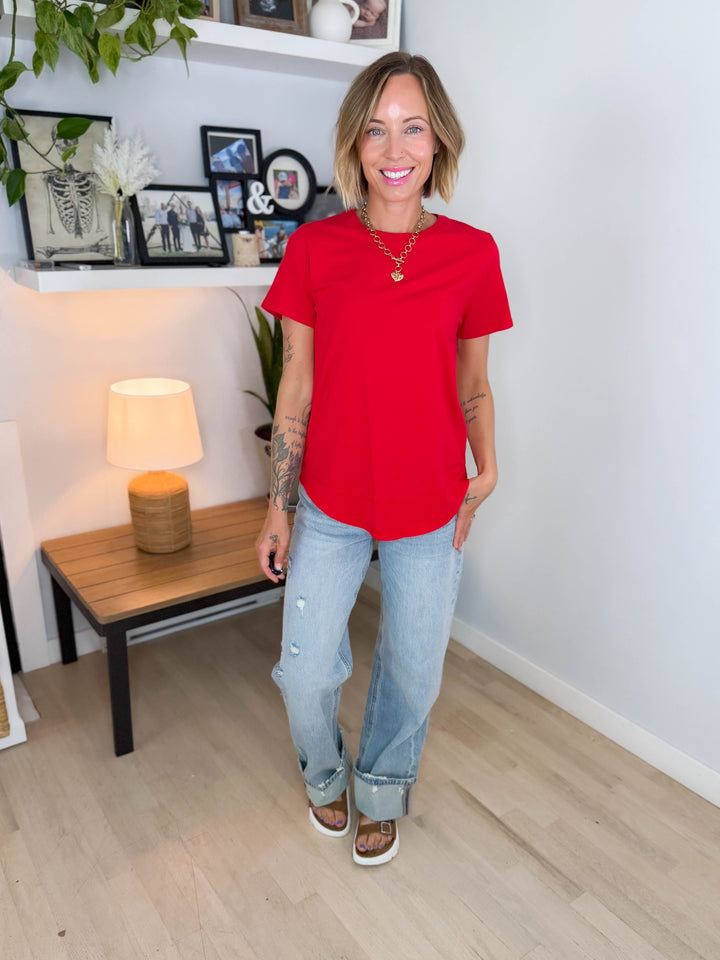 Mono B Maya Soft Curve Pima Cotton Tee- SMITTEN CHERRY