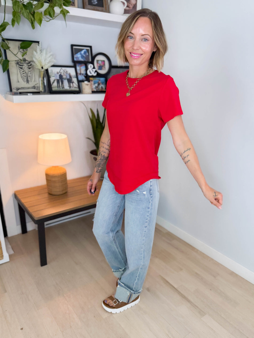 Mono B Maya Soft Curve Pima Cotton Tee- SMITTEN CHERRY