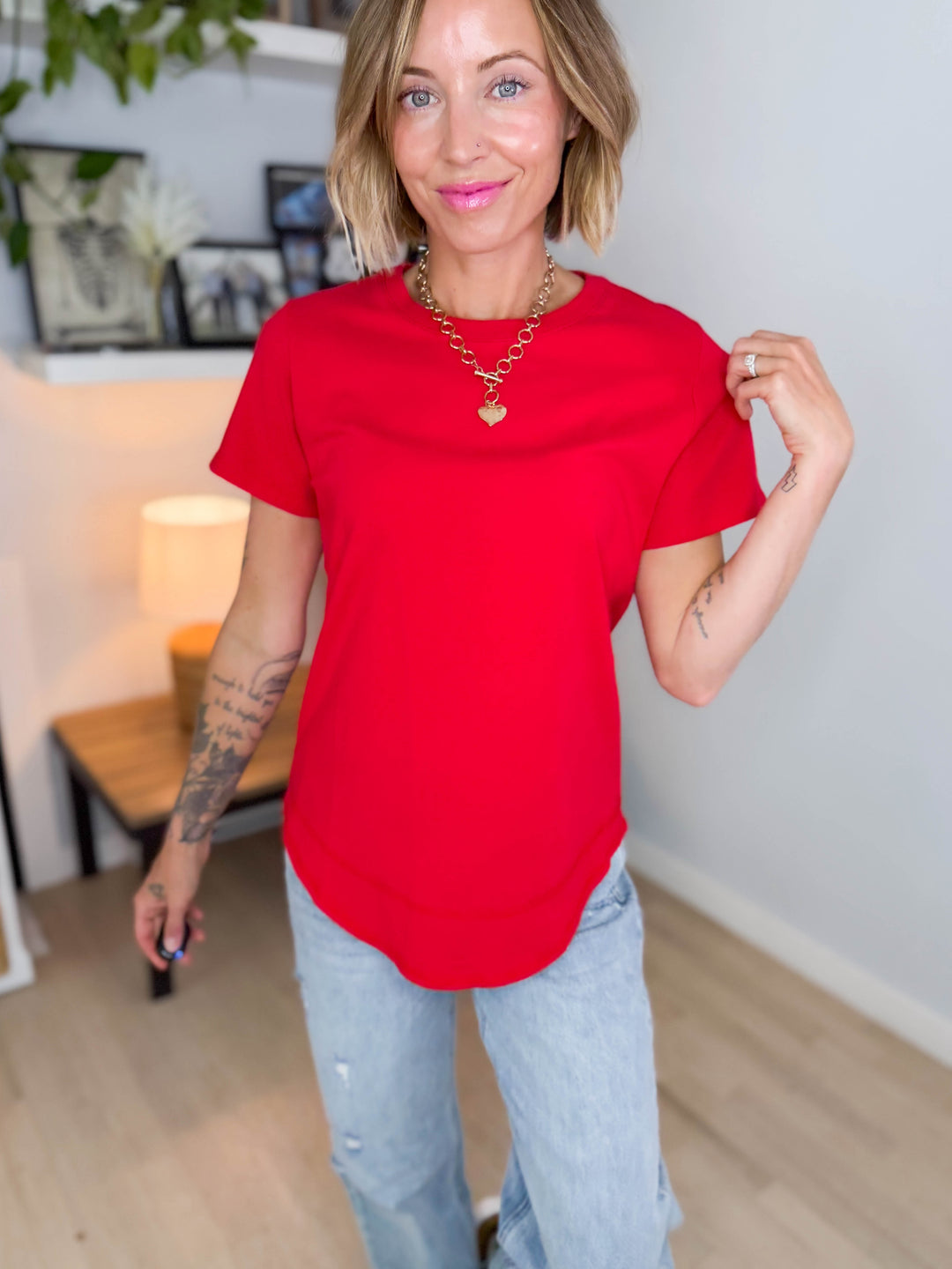 Mono B Maya Soft Curve Pima Cotton Tee- SMITTEN CHERRY