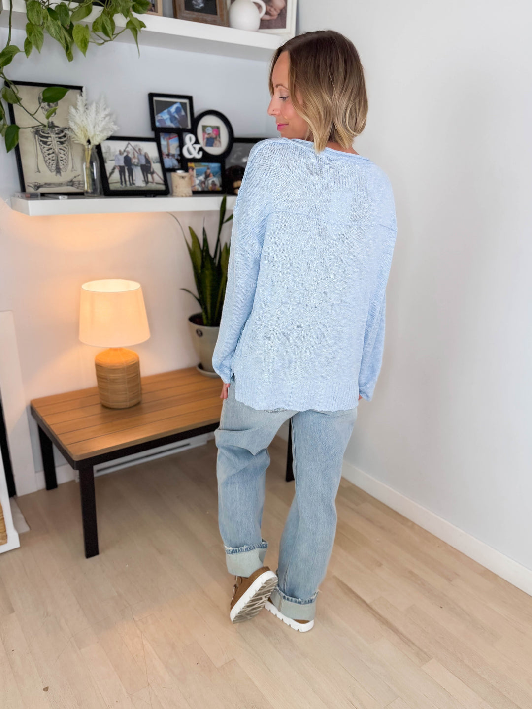 Kaia Henley Button Up Knit Sweater- BLUE