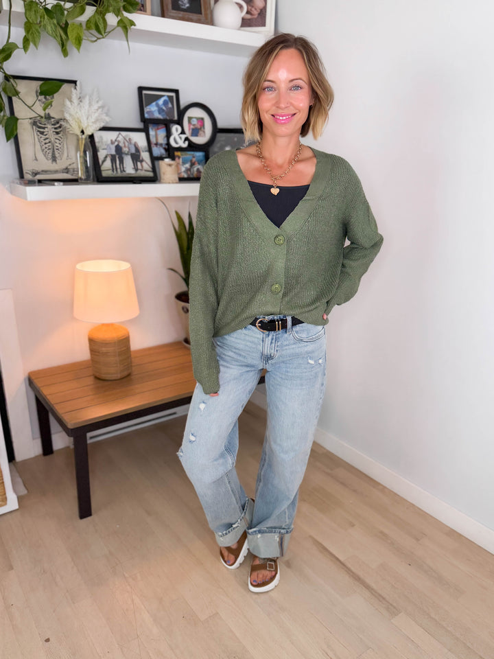 Bronte Button Down Cropped Cardigan- SAGE
