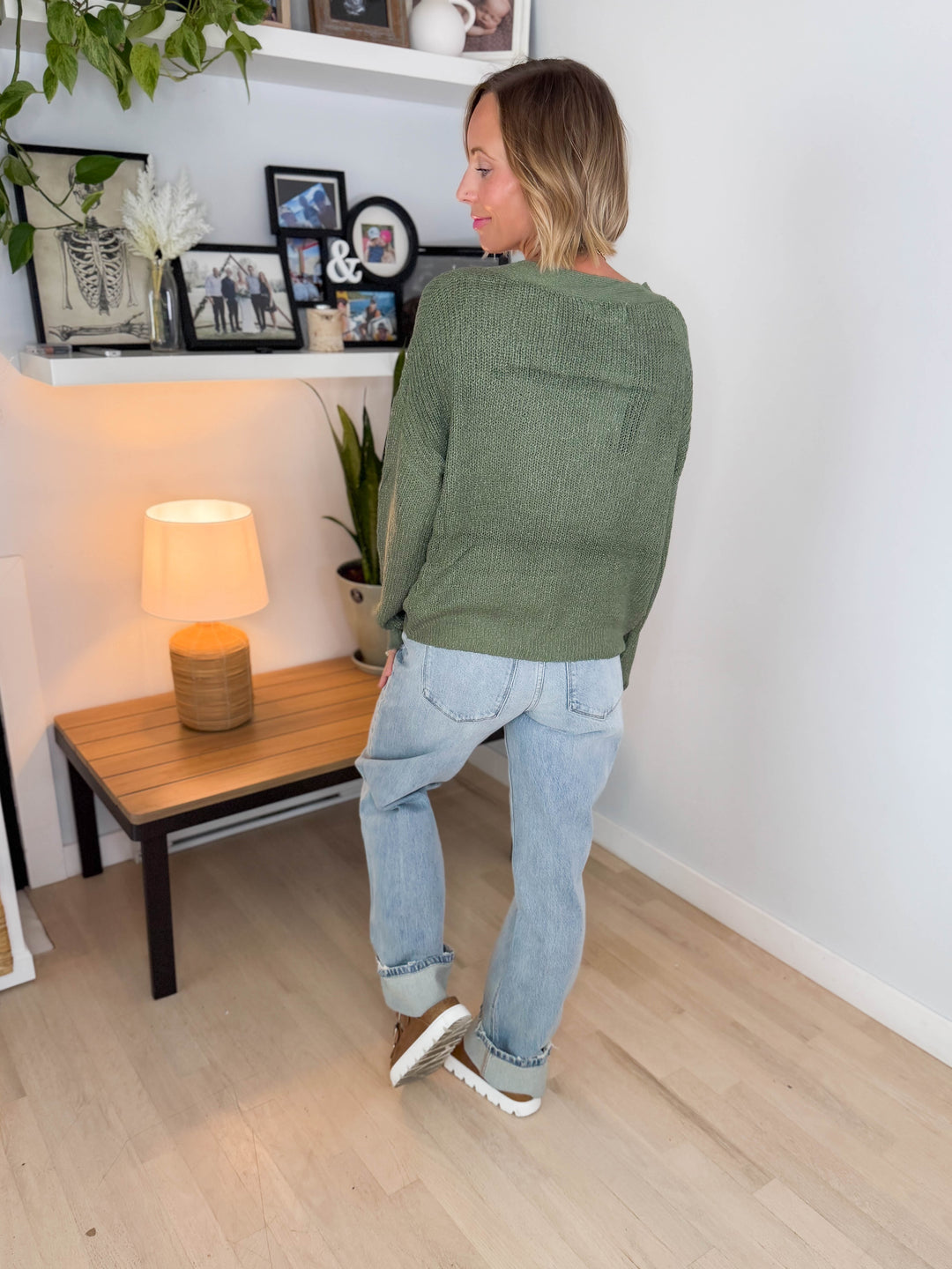 Bronte Button Down Cropped Cardigan- SAGE