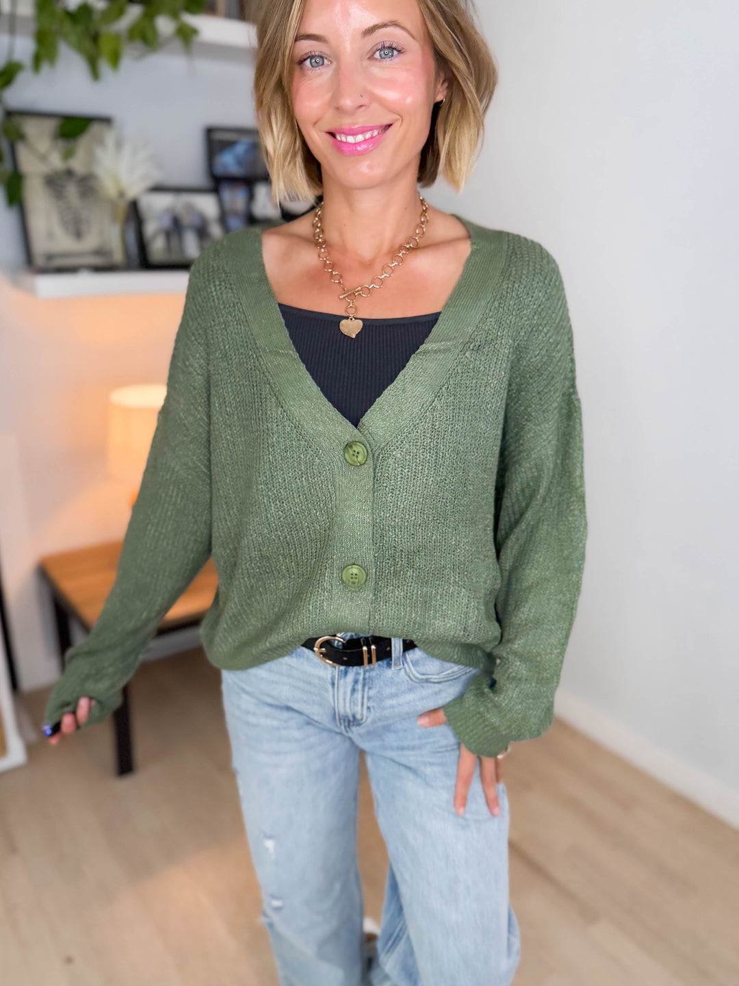 Bronte Button Down Cropped Cardigan- SAGE