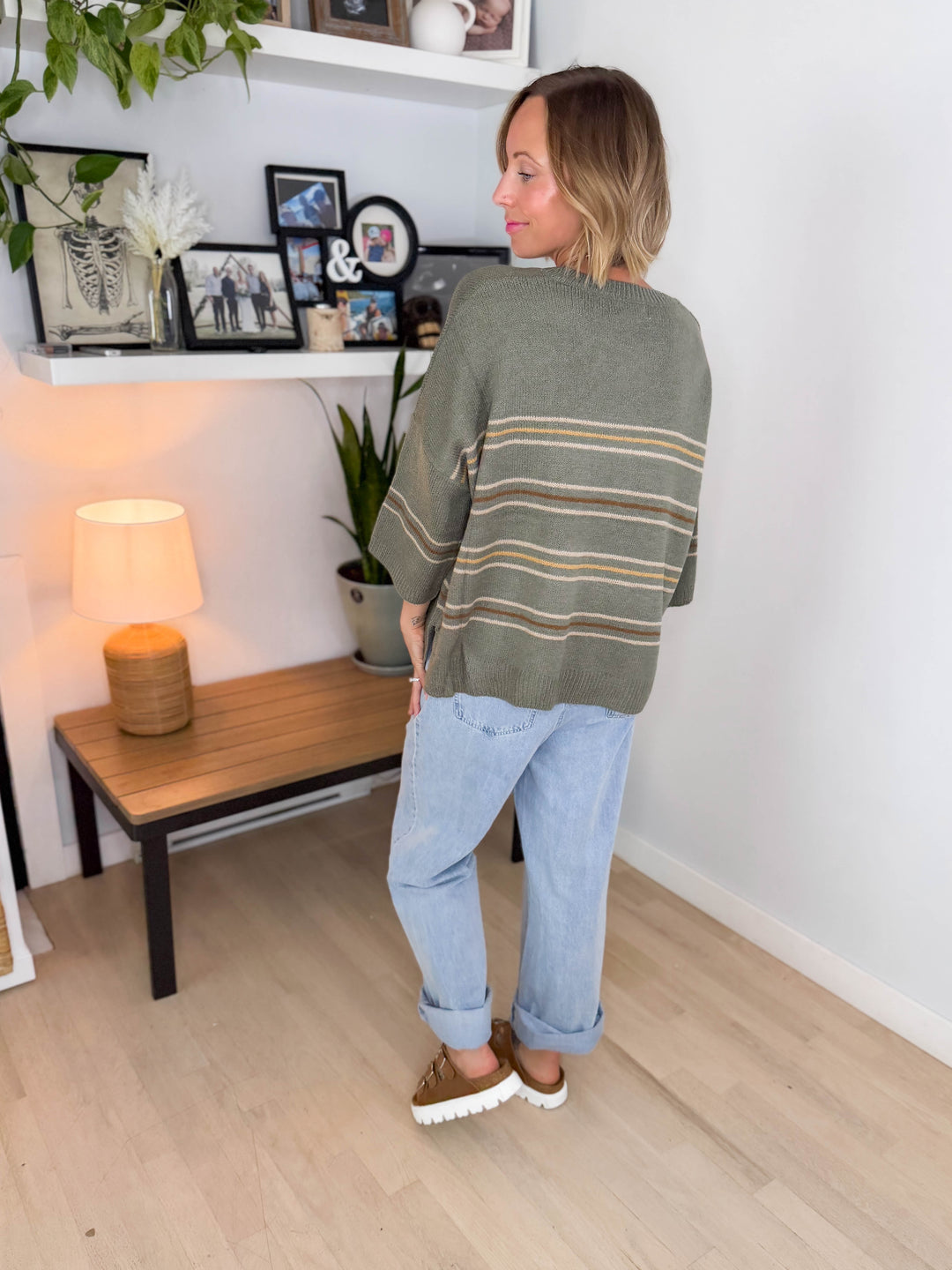 Driftwood Drop Shoulder Knit Sweater Top-SAGE