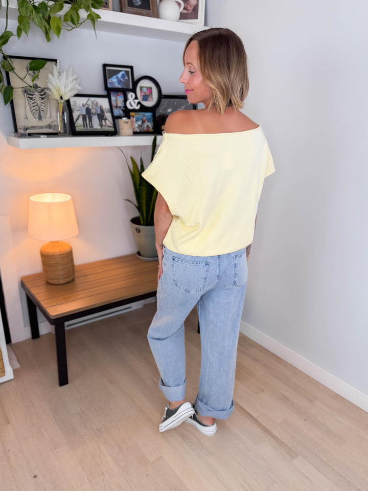Janice Fleece Off Shoulder Top- LEMONILLA