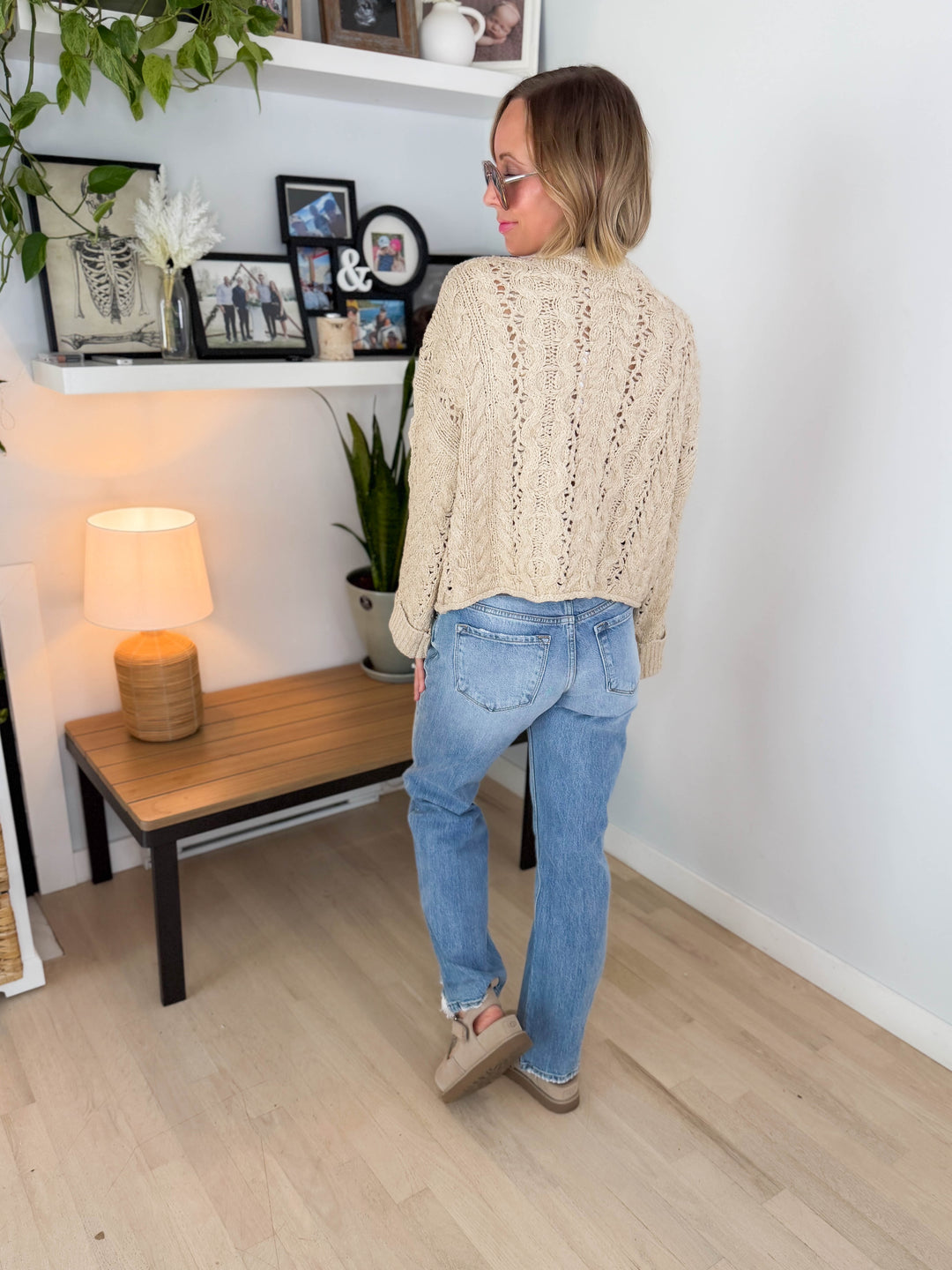 Cove Textured Cropped Henley Knit Sweater- OAT