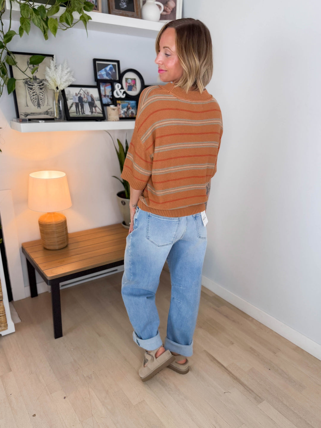 Topaz Drop Shoulder Knit Sweater Top- RUST