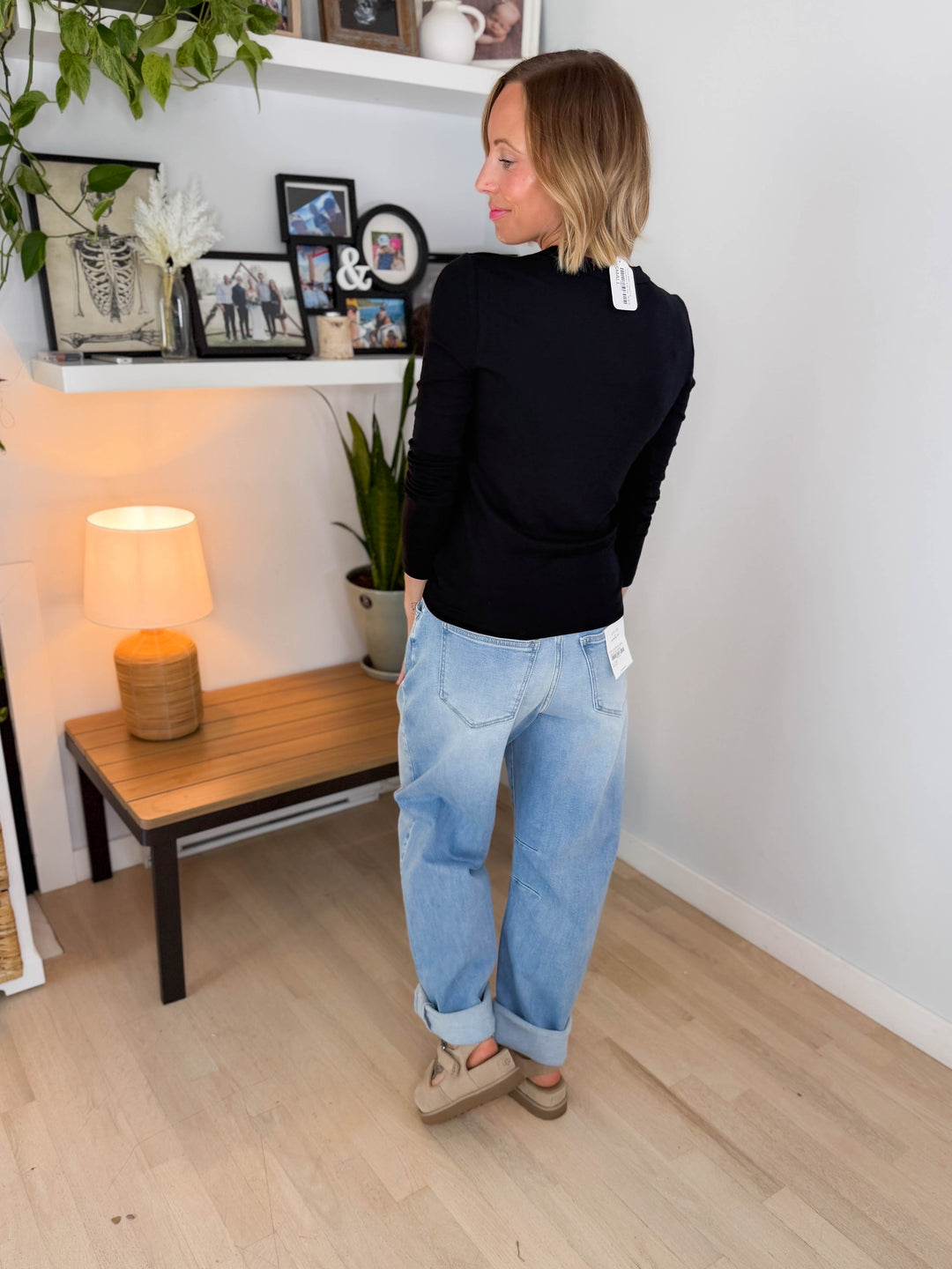 Tansy Basic Crewneck Longsleeve Knit Top- BLACK