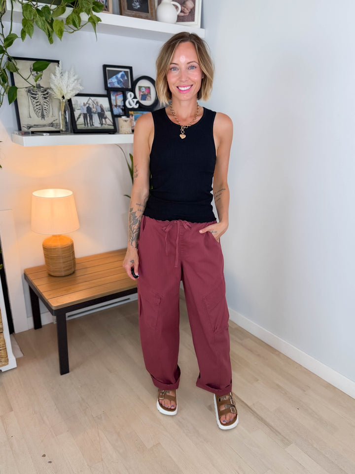 Sutton Drawstring Cargo Pant- TERRACOTTA