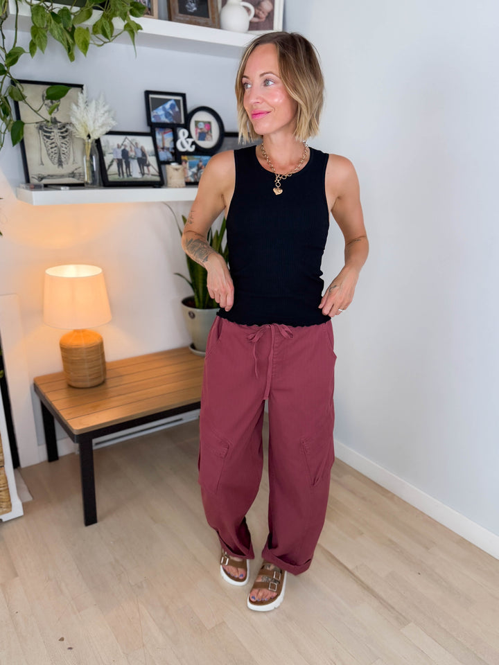 Sutton Drawstring Cargo Pant- TERRACOTTA
