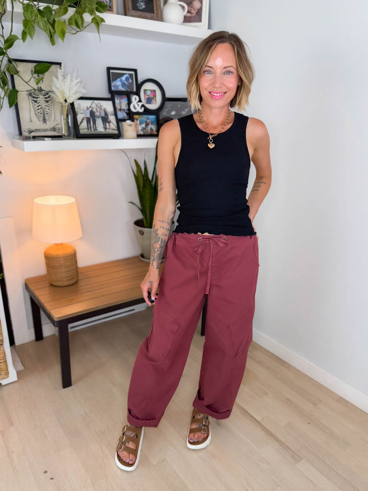 Sutton Drawstring Cargo Pant- TERRACOTTA