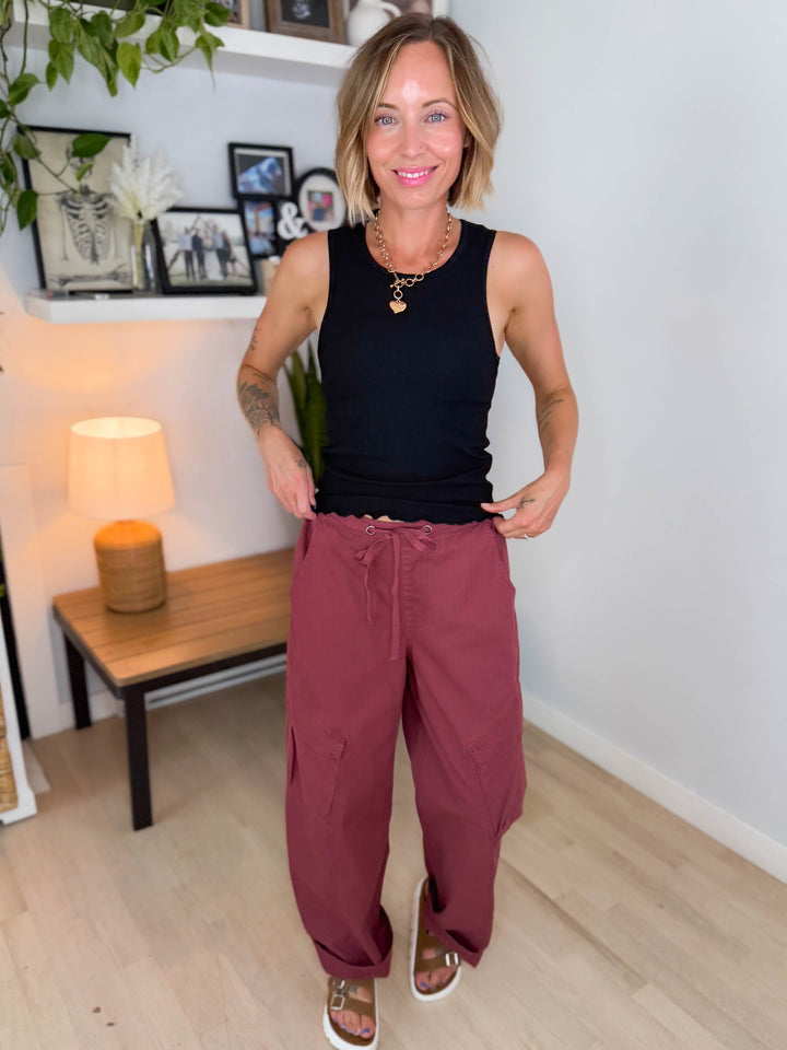Sutton Drawstring Cargo Pant- TERRACOTTA