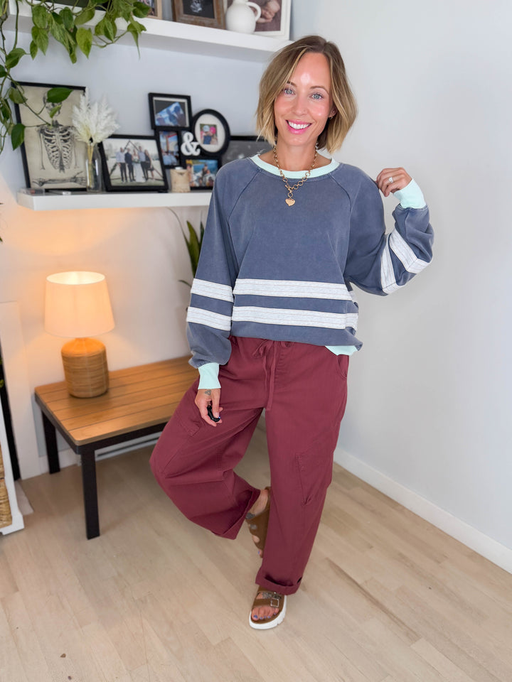Andie Mineral Washed Pullover- FADED NAVY