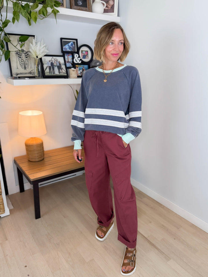 Andie Mineral Washed Pullover- FADED NAVY
