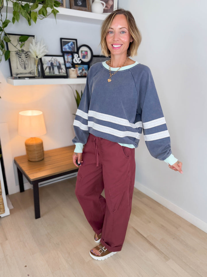 Andie Mineral Washed Pullover- FADED NAVY