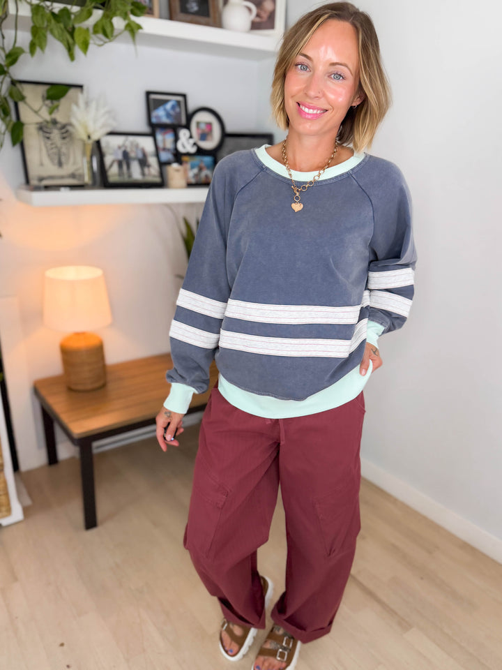 Andie Mineral Washed Pullover- FADED NAVY