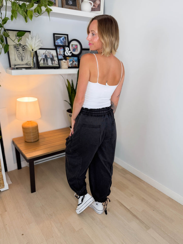 Pebble Cinch Tie  Jogger- BLACK