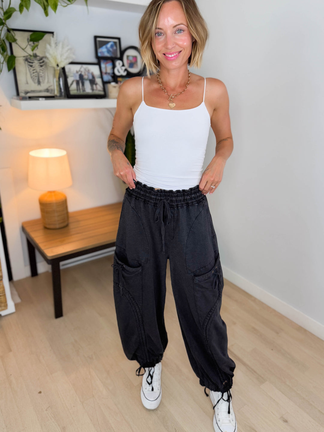 Pebble Cinch Tie  Jogger- BLACK