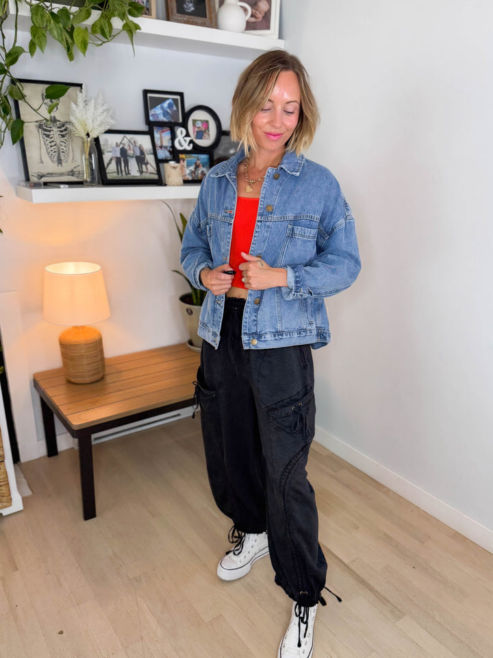 Mono B Sailor Boxy Denim Trucker Jacket- MEDIUM JACKET