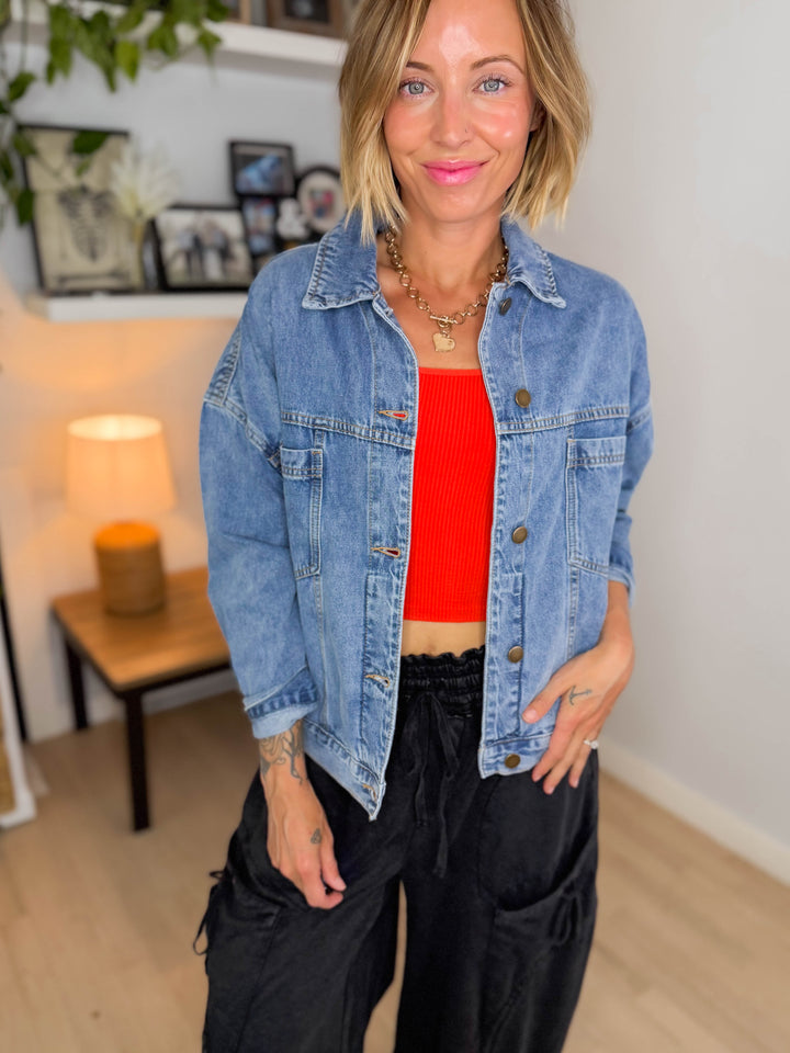 Mono B Sailor Boxy Denim Trucker Jacket- MEDIUM JACKET