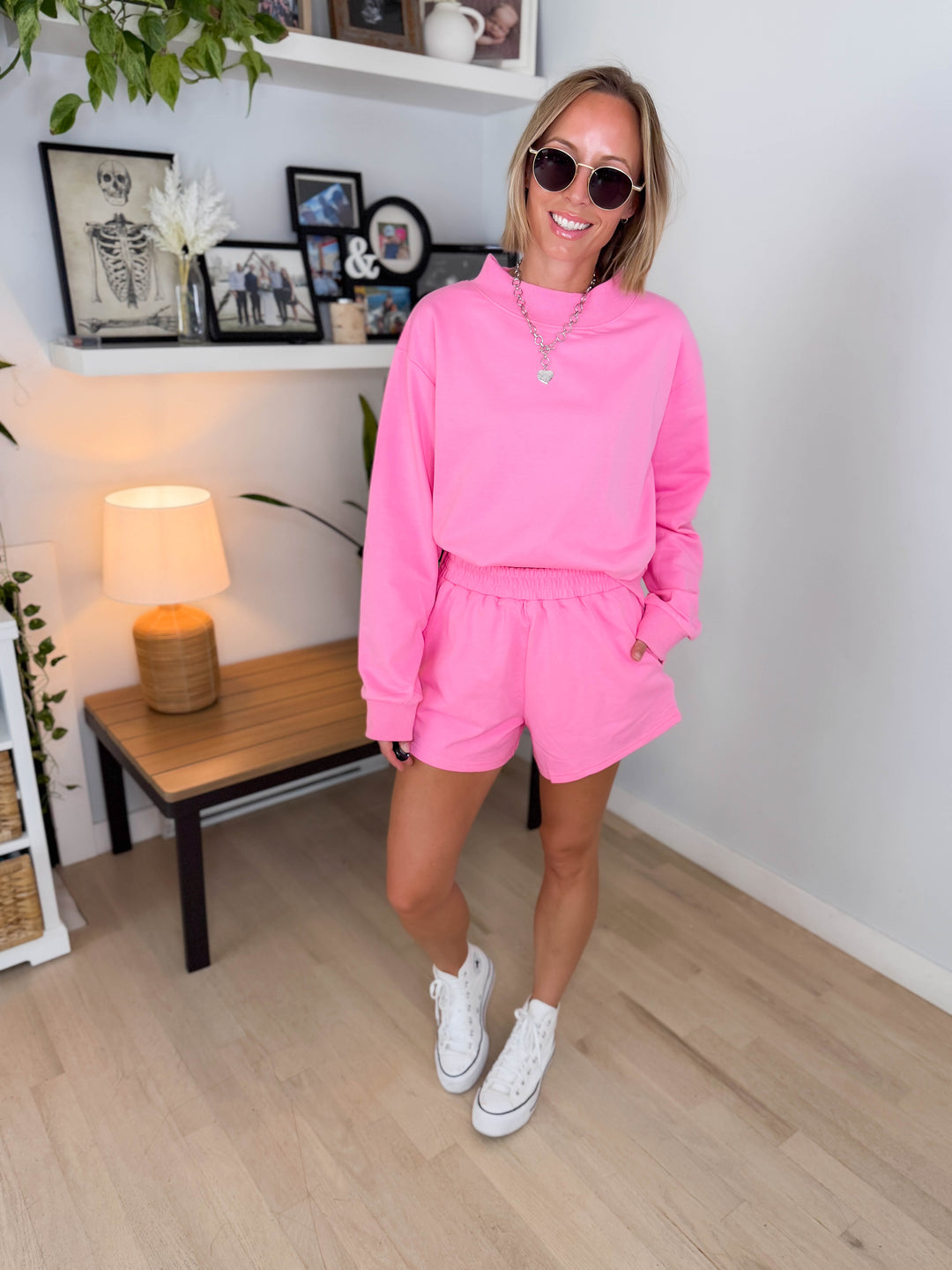 Lenny Mock Neck Pullover- BUBBLEGUM
