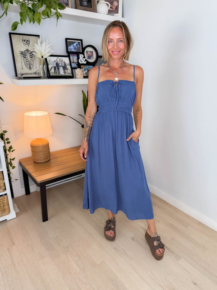 Hemswerth Smocked Maxi Dress- DENIM BLUE