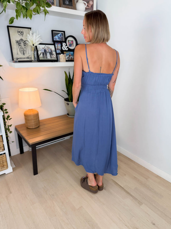 Hemswerth Smocked Maxi Dress- DENIM BLUE