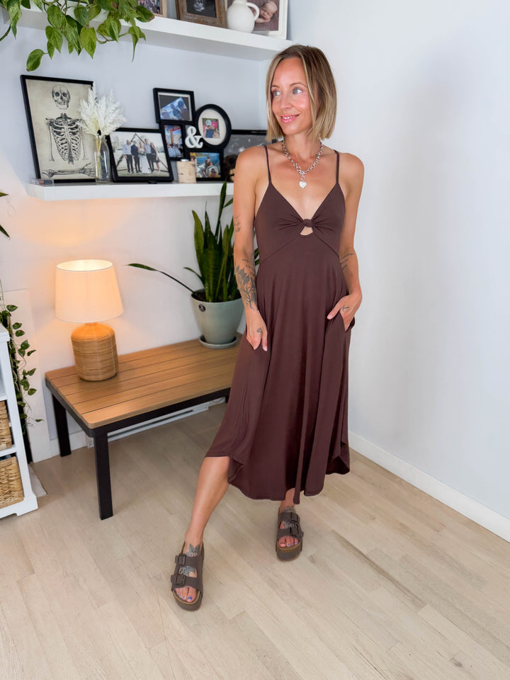 Charlize Modal V-neck Cami Dress- CHOCOLATE