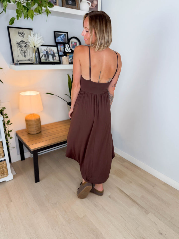 Charlize Modal V-neck Cami Dress- CHOCOLATE
