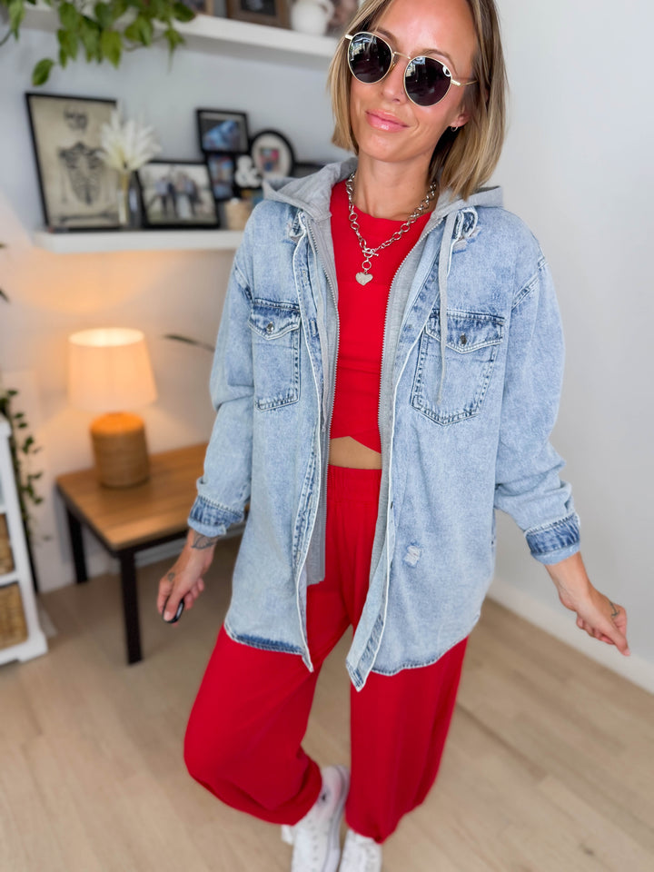 Girlfriend Hoodie Jean Jacket- ACID WASH
