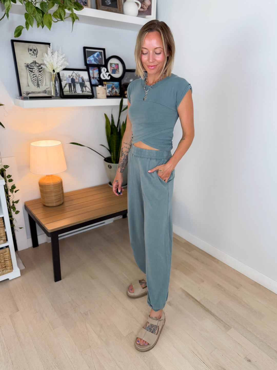 MONO B Jodie Pima Cotton Set- EUCALYPTUS
