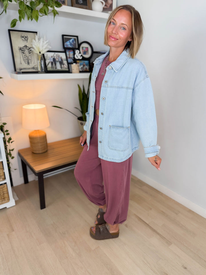 Grace Denim Button Up Jacket- LIGHT WASH