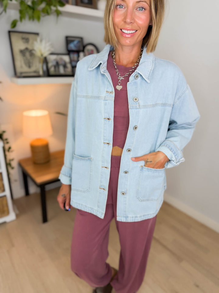 Grace Denim Button Up Jacket- LIGHT WASH