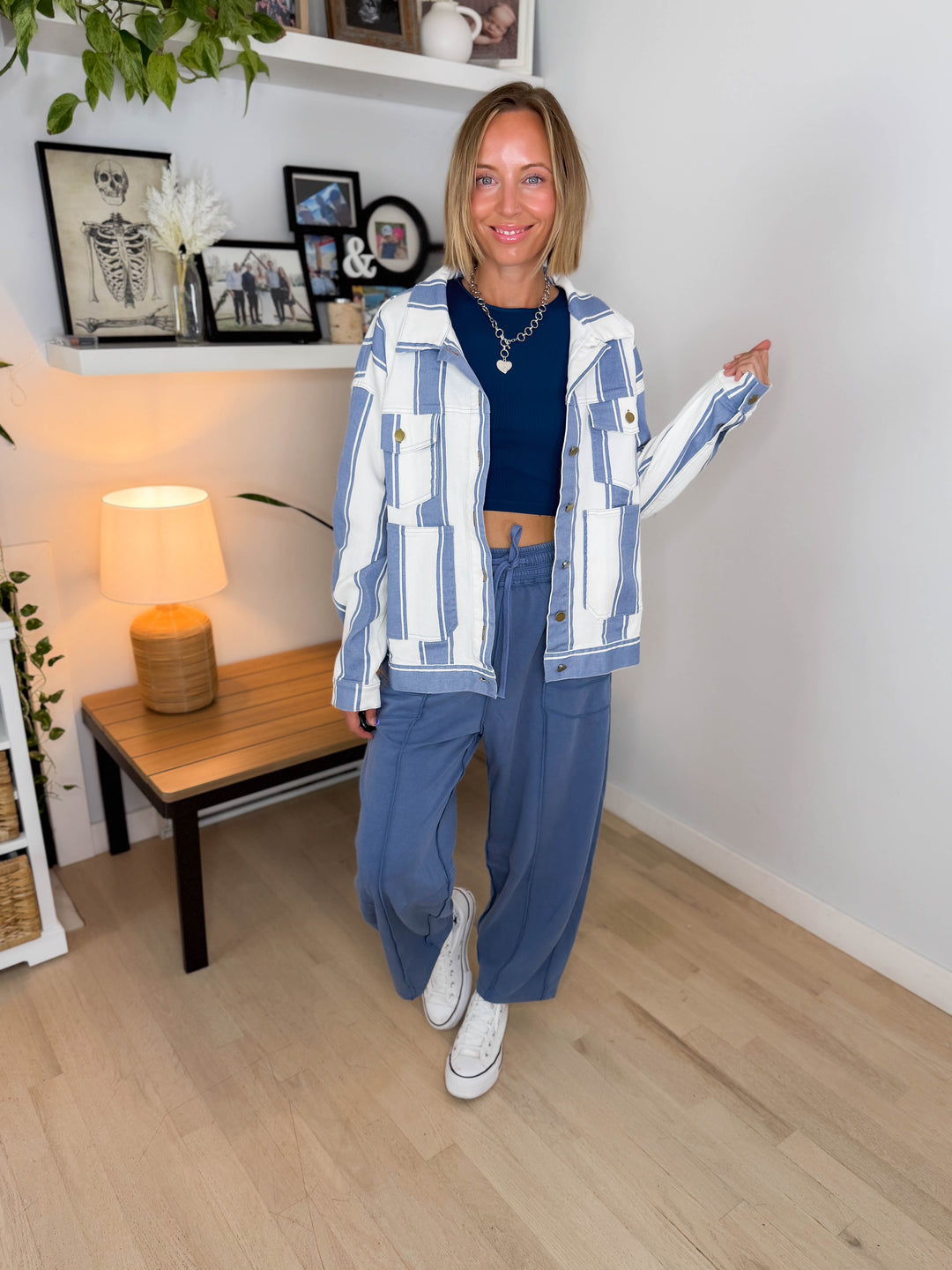 Jessie Vintage Striped Denim Jacket- LIGHT DENIM