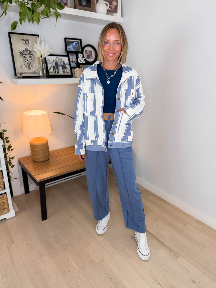 Jessie Vintage Striped Denim Jacket- LIGHT DENIM