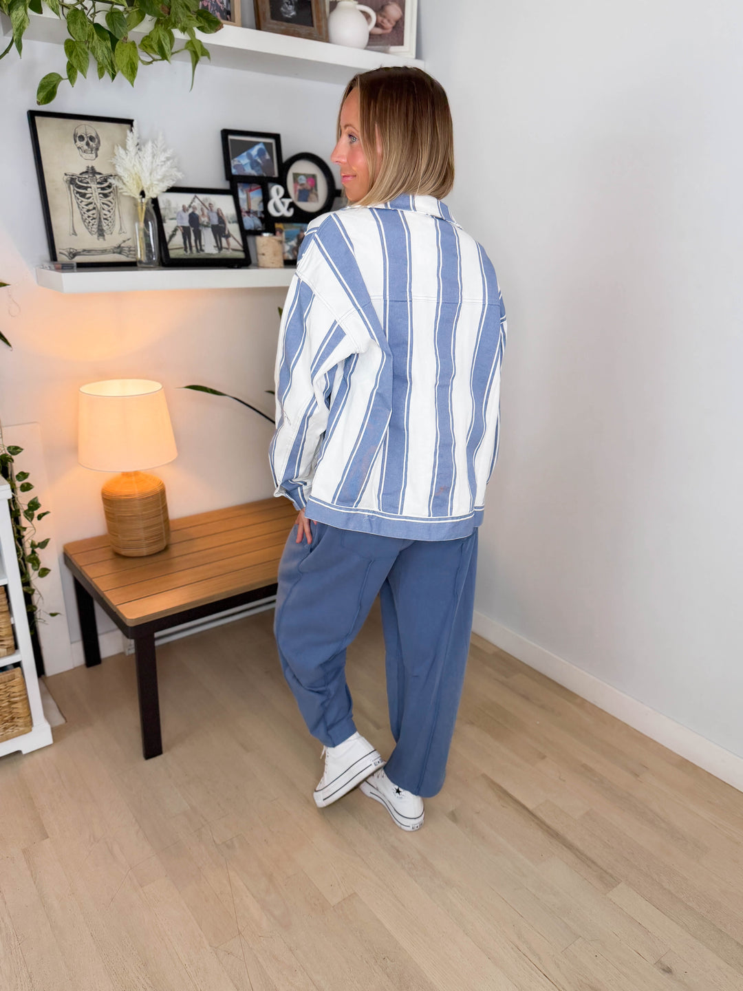 Jessie Vintage Striped Denim Jacket- LIGHT DENIM